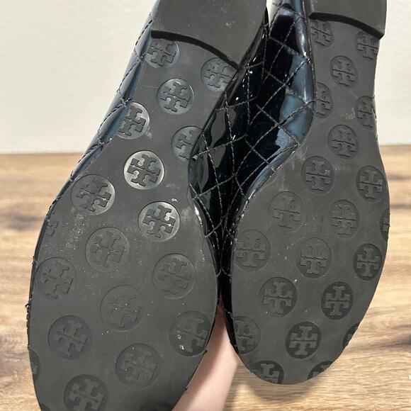 Tory Burch Black Quilted Patent Leather Ballet Flats SZ 8 - Picture 7 of 10